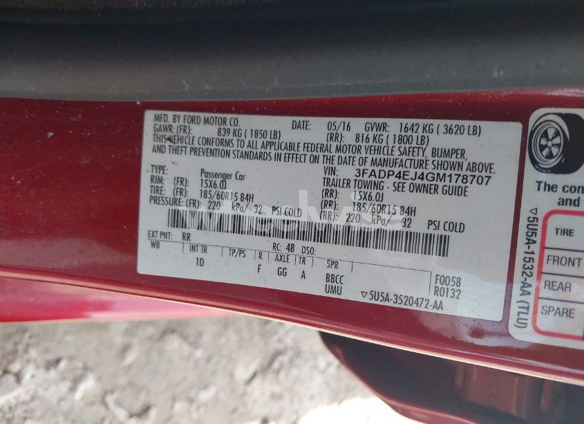 Photo 9 of 2016 Ford Fiesta SE (VIN 3FADP4EJ4GM178707)