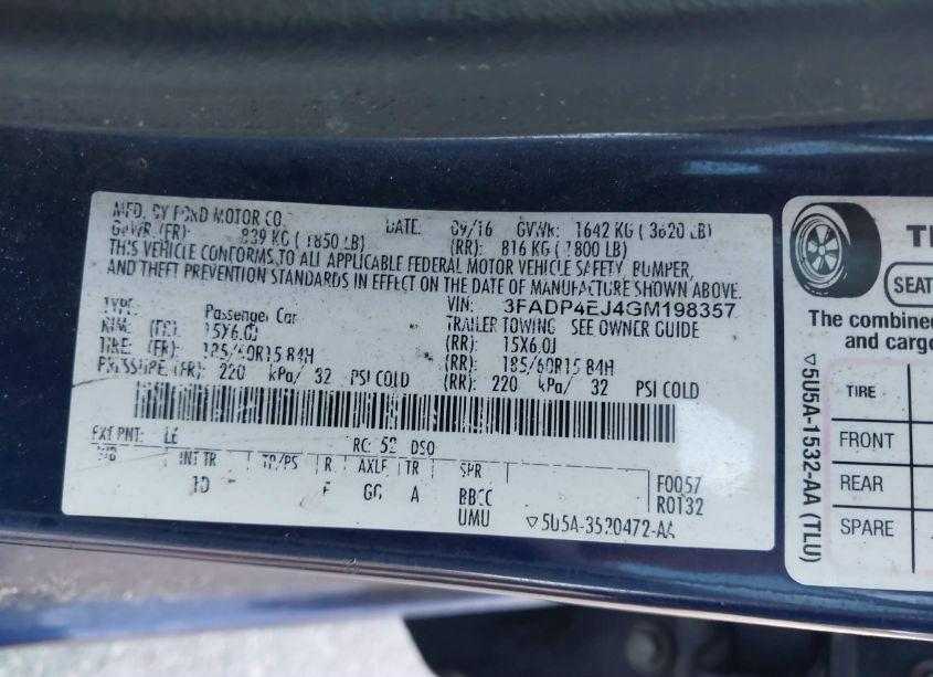 Photo 9 of 2016 Ford Fiesta SE (VIN 3FADP4EJ4GM198357)