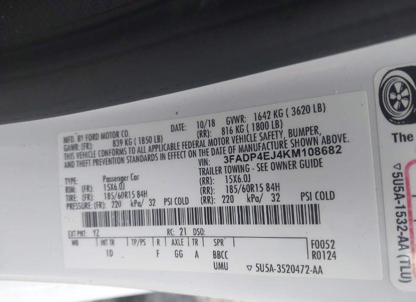 Photo 9 of 2019 Ford Fiesta SE (VIN 3FADP4EJ4KM108682)