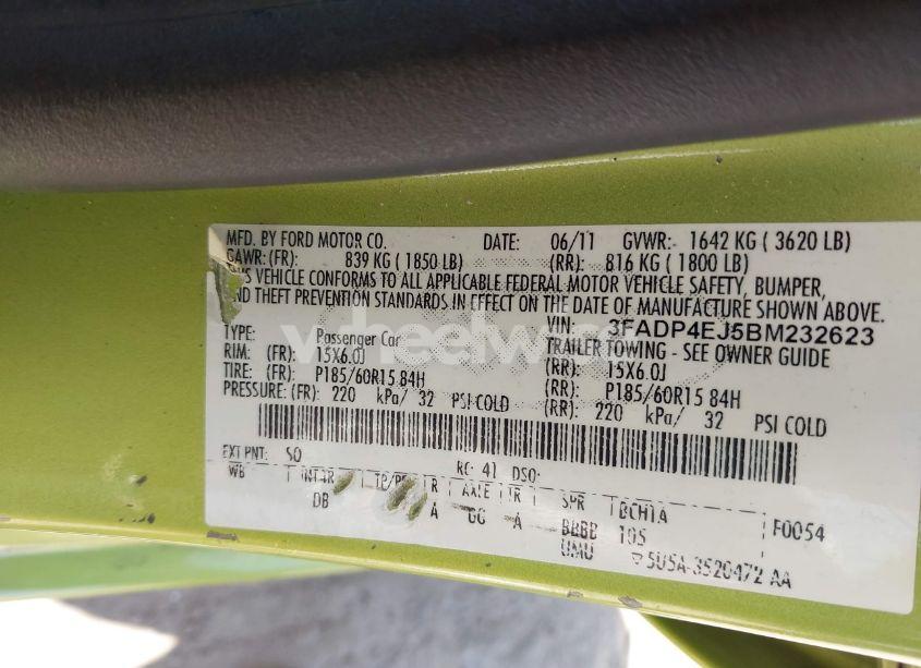 Photo 9 of 2011 Ford Fiesta SE (VIN 3FADP4EJ5BM232623)