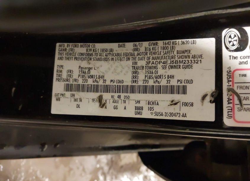 Photo 9 of 2011 Ford Fiesta SE (VIN 3FADP4EJ5BM233321)