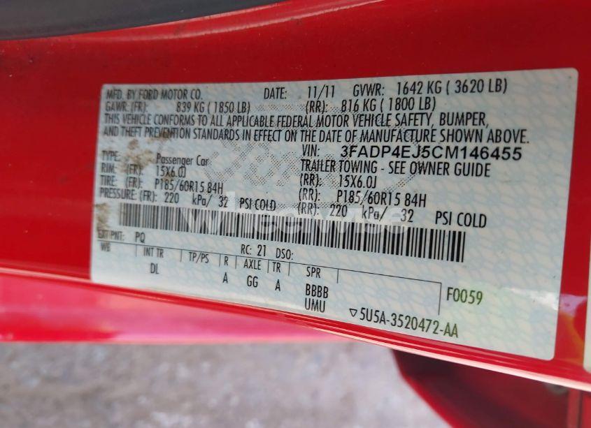 Photo 9 of 2012 Ford Fiesta SE (VIN 3FADP4EJ5CM146455)