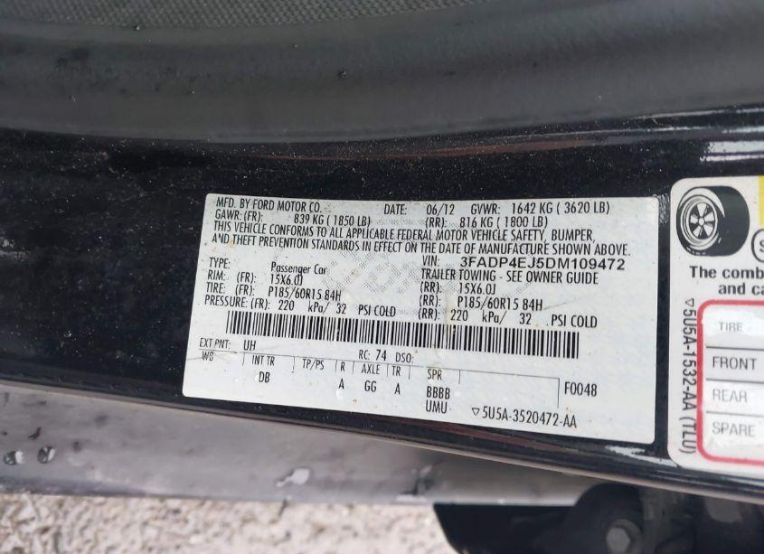 Photo 9 of 2013 Ford Fiesta SE (VIN 3FADP4EJ5DM109472)