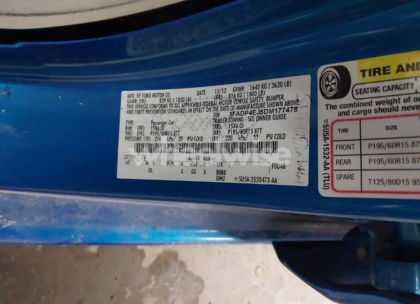 Photo 9 of 2013 Ford Fiesta SE (VIN 3FADP4EJ5DM177478)