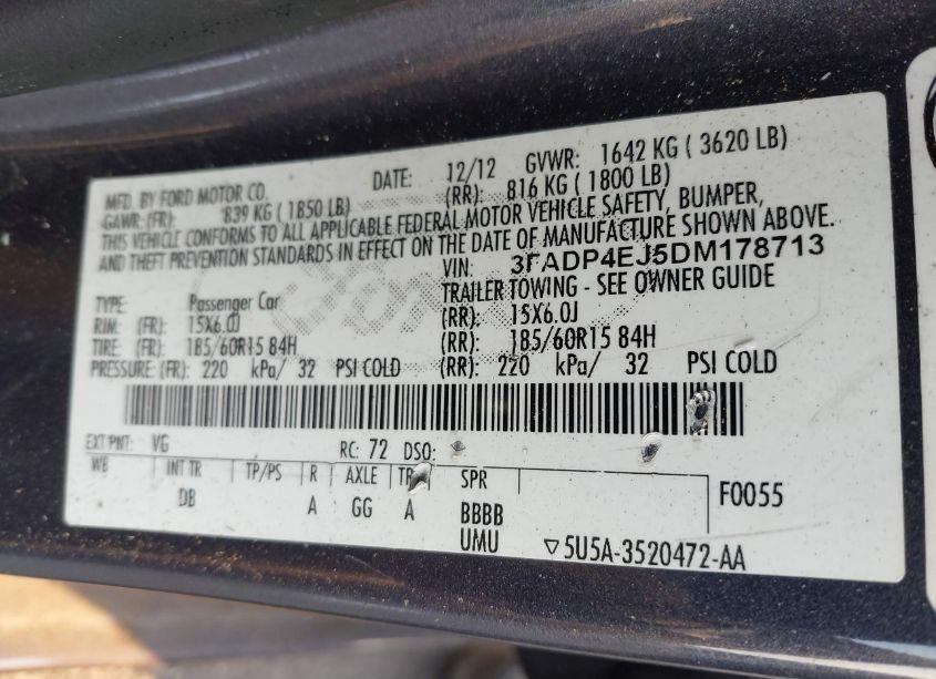 Photo 9 of 2013 Ford Fiesta SE (VIN 3FADP4EJ5DM178713)