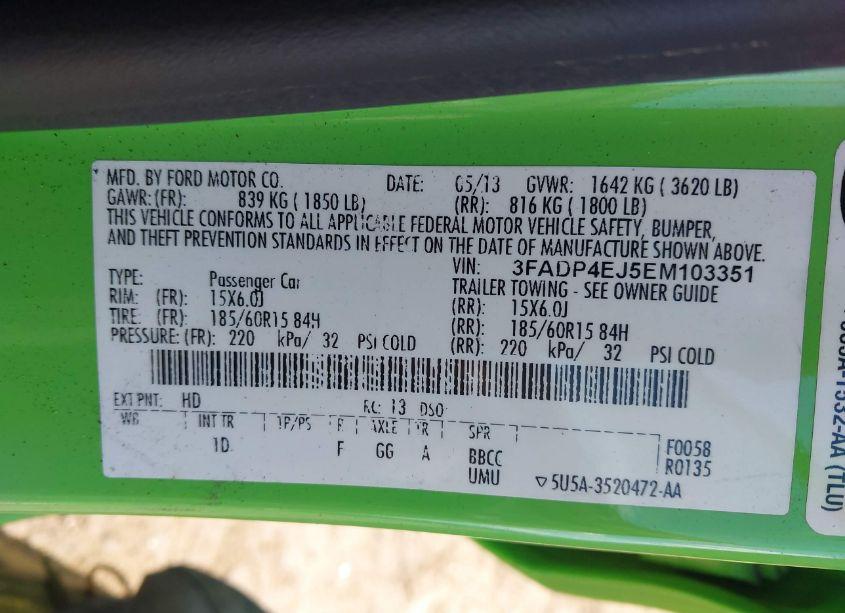 Photo 9 of 2014 Ford Fiesta SE (VIN 3FADP4EJ5EM103351)