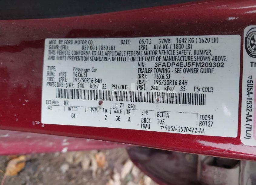 Photo 9 of 2015 Ford Fiesta SE (VIN 3FADP4EJ5FM209302)