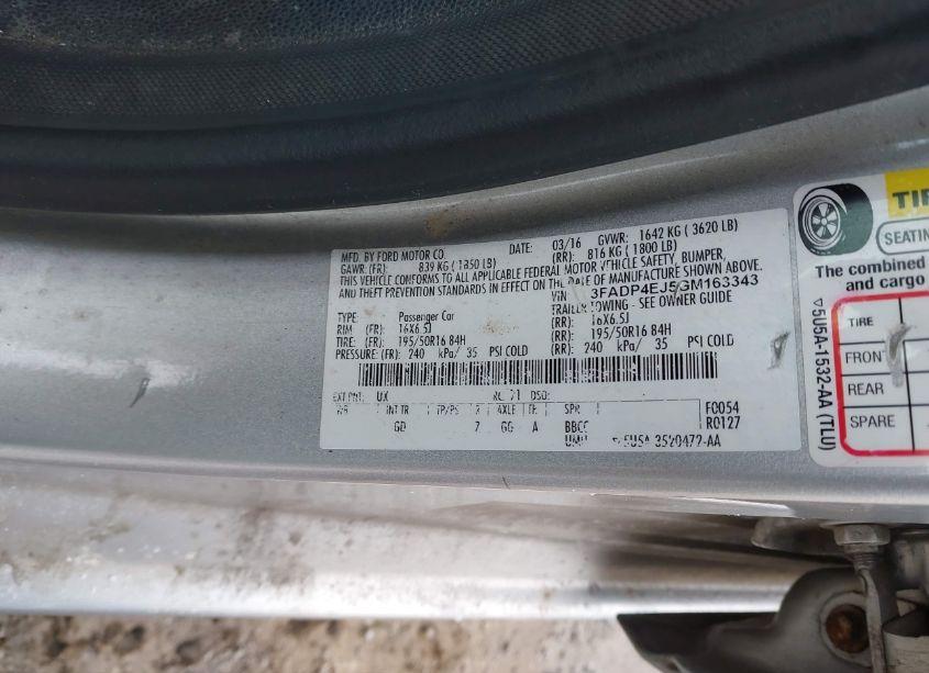 Photo 9 of 2016 Ford Fiesta SE (VIN 3FADP4EJ5GM163343)