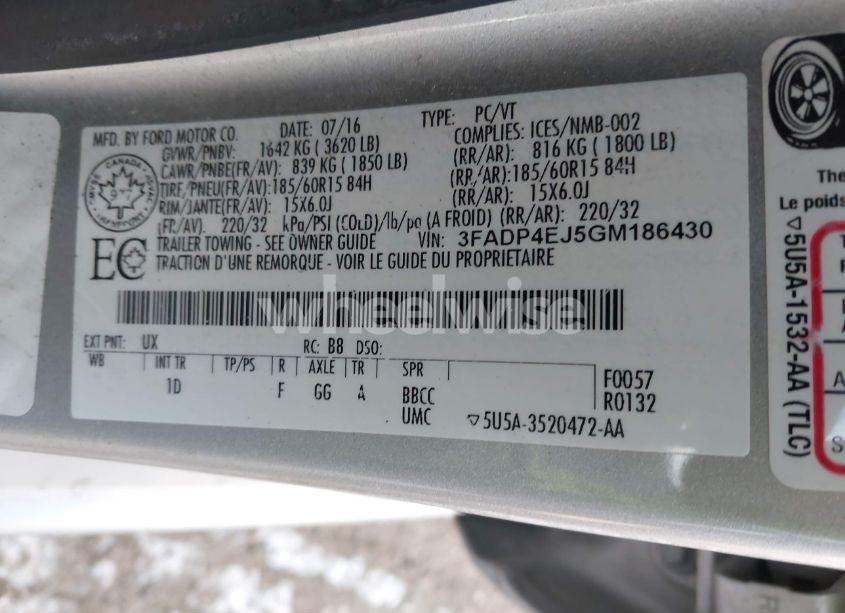 Photo 9 of 2016 Ford Fiesta SE (VIN 3FADP4EJ5GM186430)