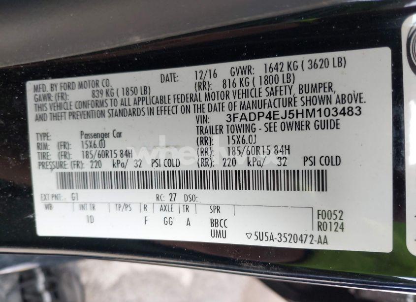 Photo 9 of 2017 Ford Fiesta SE (VIN 3FADP4EJ5HM103483)