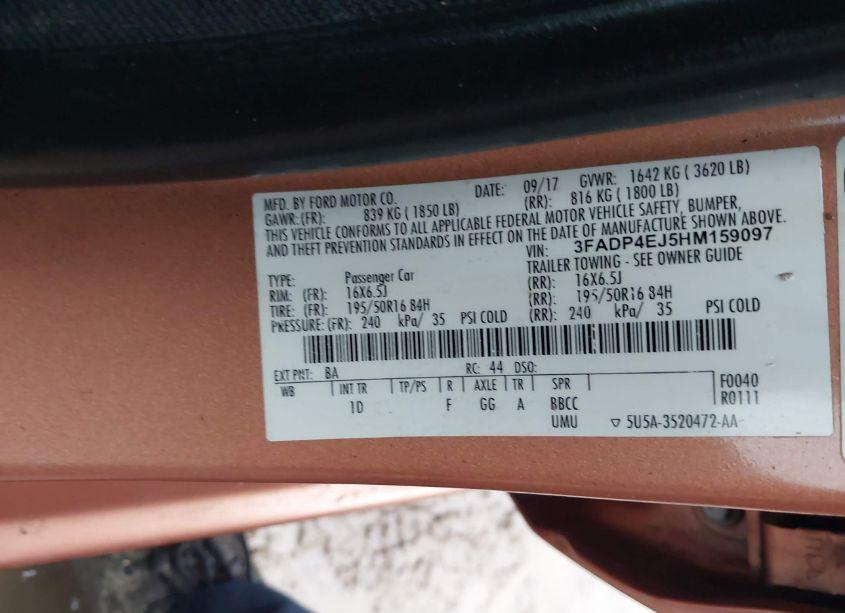 Photo 9 of 2017 Ford Fiesta SE (VIN 3FADP4EJ5HM159097)