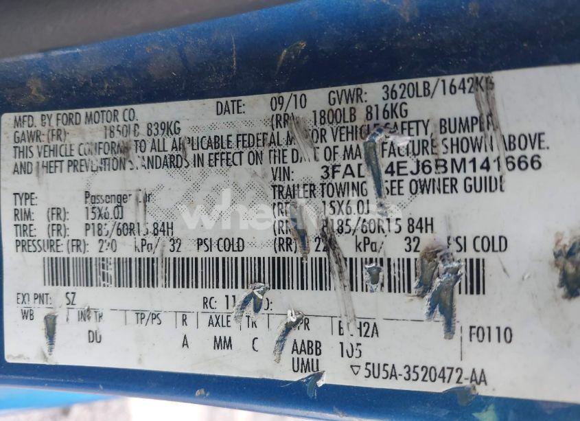 Photo 9 of 2011 Ford Fiesta SE (VIN 3FADP4EJ6BM141666)