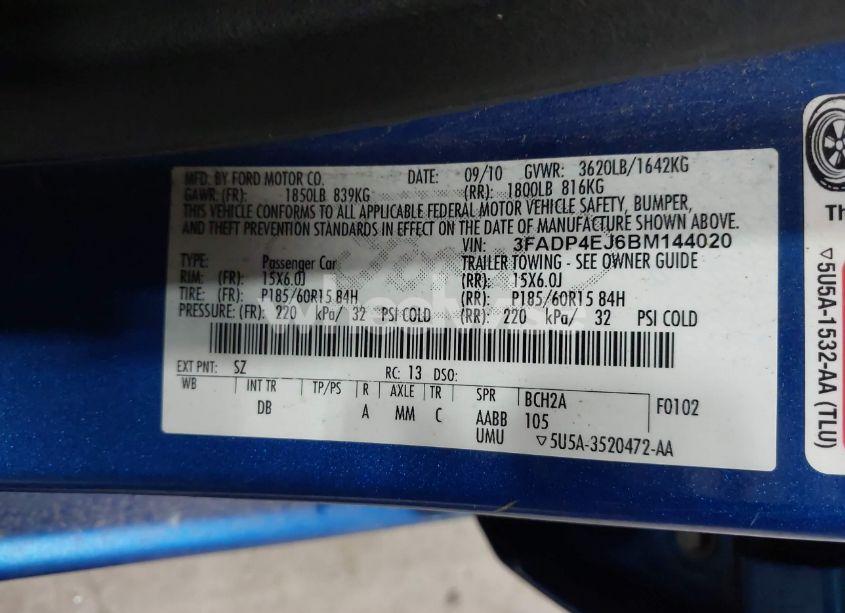 Photo 9 of 2011 Ford Fiesta SE (VIN 3FADP4EJ6BM144020)