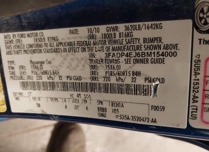 Photo 9 of 2011 Ford Fiesta SE (VIN 3FADP4EJ6BM154000)