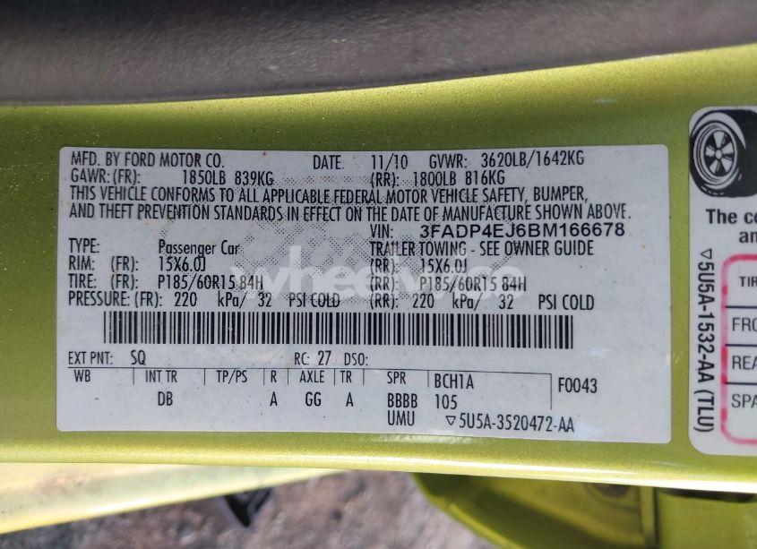 Photo 9 of 2011 Ford Fiesta SE (VIN 3FADP4EJ6BM166678)