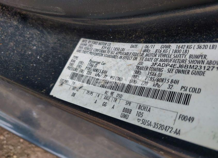 Photo 9 of 2011 Ford Fiesta SE (VIN 3FADP4EJ6BM231271)