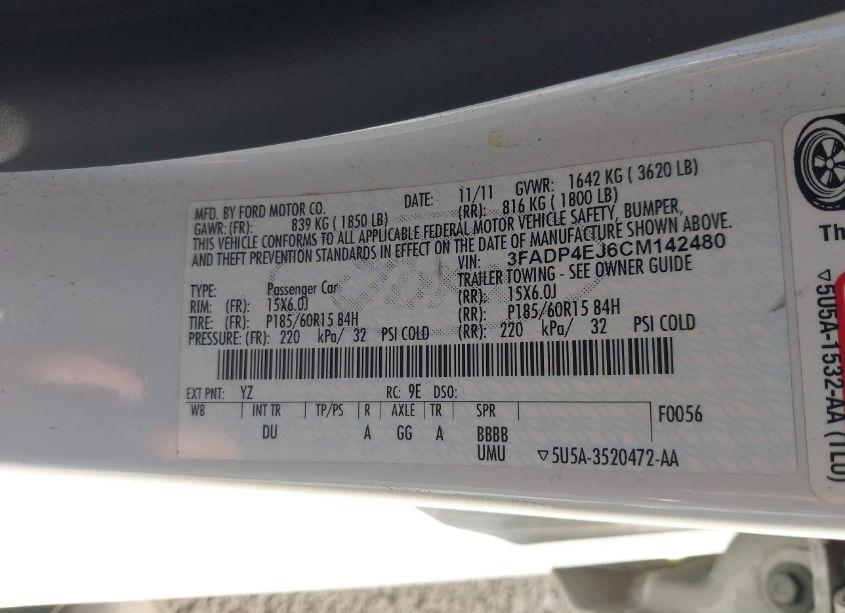 Photo 9 of 2012 Ford Fiesta SE (VIN 3FADP4EJ6CM142480)