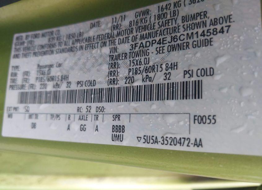 Photo 9 of 2012 Ford Fiesta SE (VIN 3FADP4EJ6CM145847)