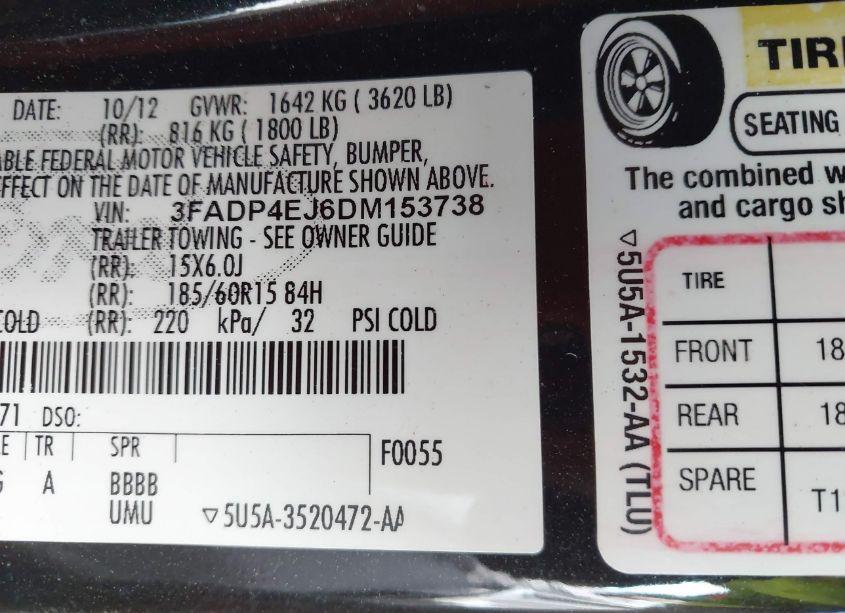 Photo 9 of 2013 Ford Fiesta SE (VIN 3FADP4EJ6DM153738)