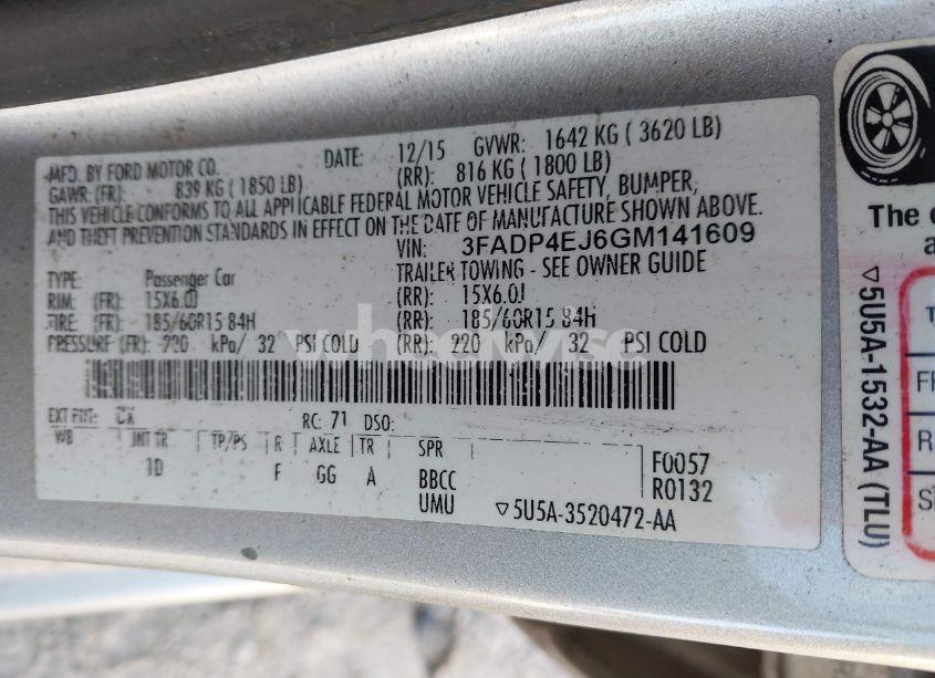 Photo 9 of 2016 Ford Fiesta SE (VIN 3FADP4EJ6GM141609)