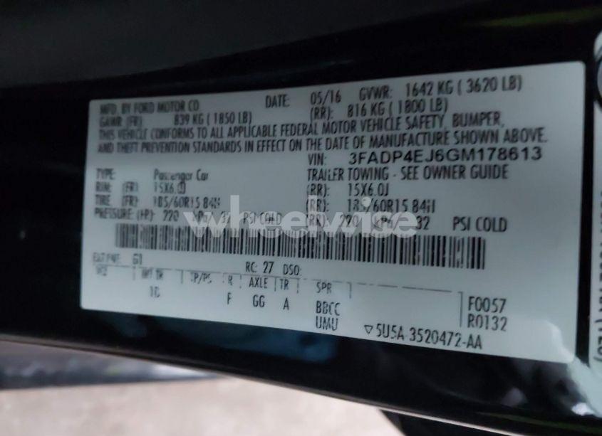 Photo 9 of 2016 Ford Fiesta SE (VIN 3FADP4EJ6GM178613)