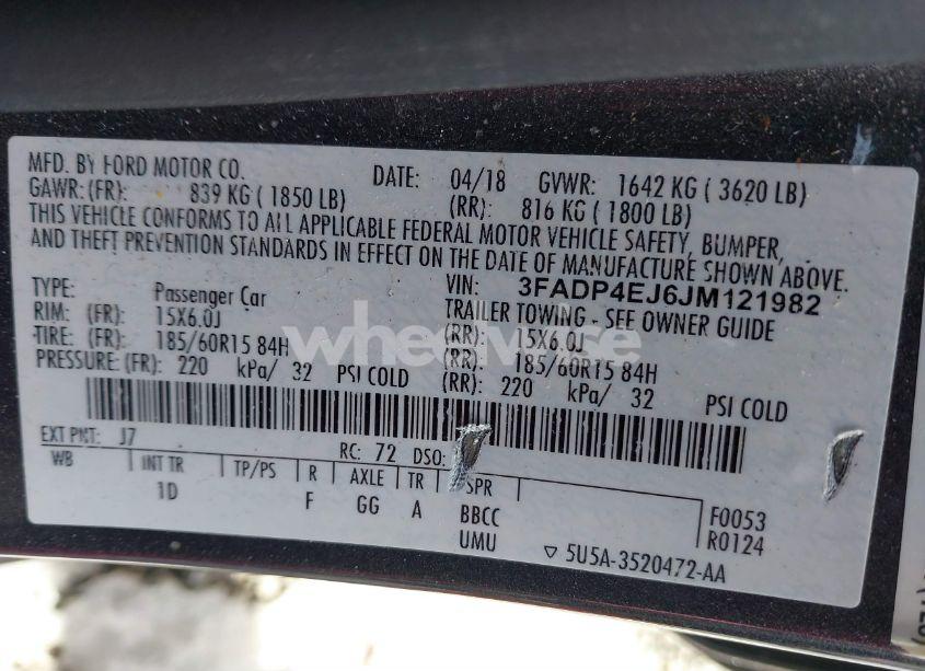 Photo 9 of 2018 Ford Fiesta SE (VIN 3FADP4EJ6JM121982)