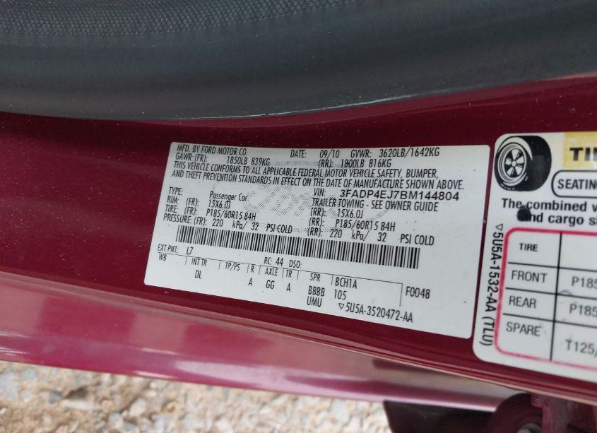 Photo 9 of 2011 Ford Fiesta SE (VIN 3FADP4EJ7BM144804)