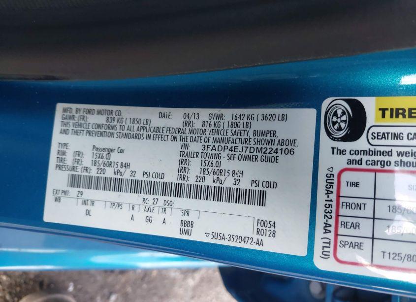 Photo 9 of 2013 Ford Fiesta SE (VIN 3FADP4EJ7DM224106)