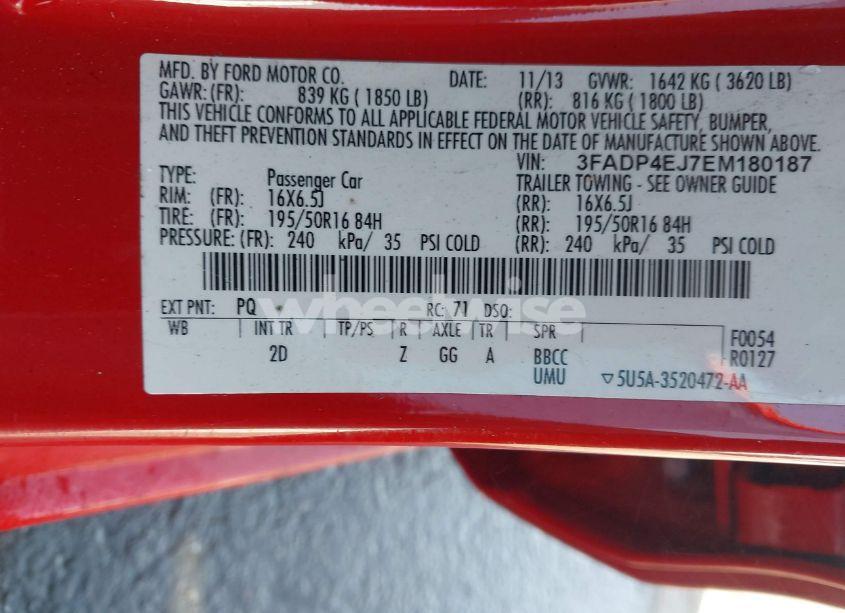 Photo 9 of 2014 Ford Fiesta SE (VIN 3FADP4EJ7EM180187)