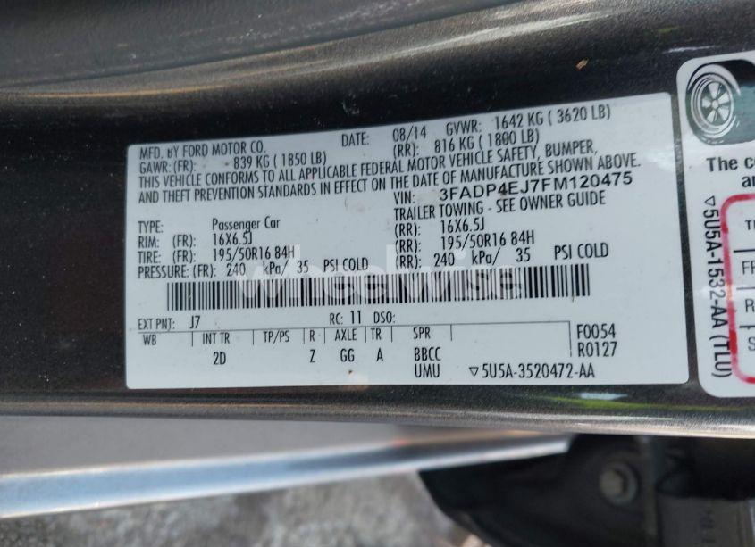 Photo 9 of 2015 Ford Fiesta SE (VIN 3FADP4EJ7FM120475)