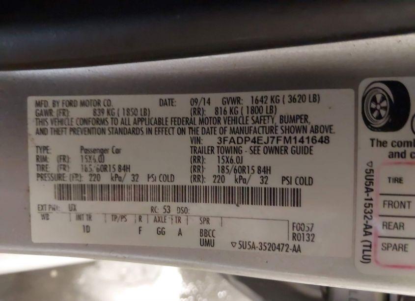 Photo 9 of 2015 Ford Fiesta SE (VIN 3FADP4EJ7FM141648)