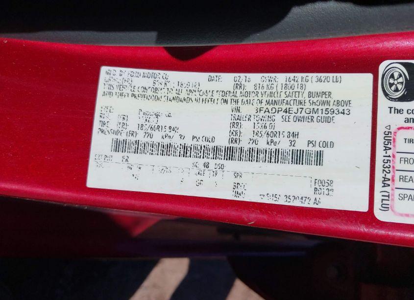 Photo 9 of 2016 Ford Fiesta SE (VIN 3FADP4EJ7GM159343)