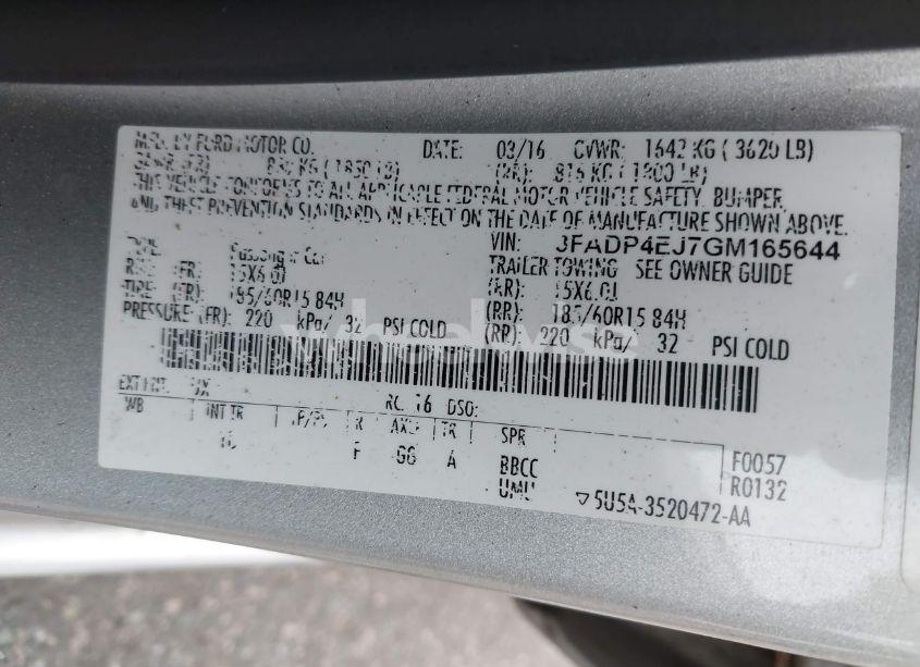 Photo 9 of 2016 Ford Fiesta SE (VIN 3FADP4EJ7GM165644)