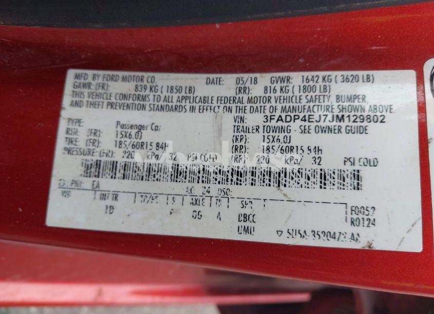 Photo 9 of 2018 Ford Fiesta SE (VIN 3FADP4EJ7JM129802)