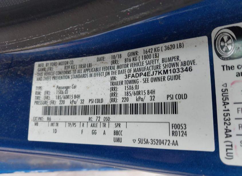 Photo 9 of 2019 Ford Fiesta SE (VIN 3FADP4EJ7KM103346)