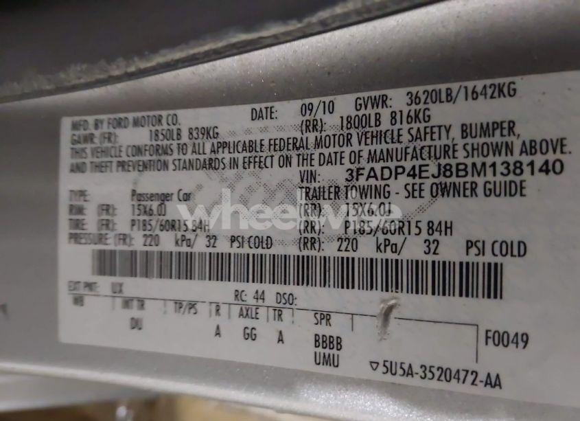 Photo 9 of 2011 Ford Fiesta SE (VIN 3FADP4EJ8BM138140)