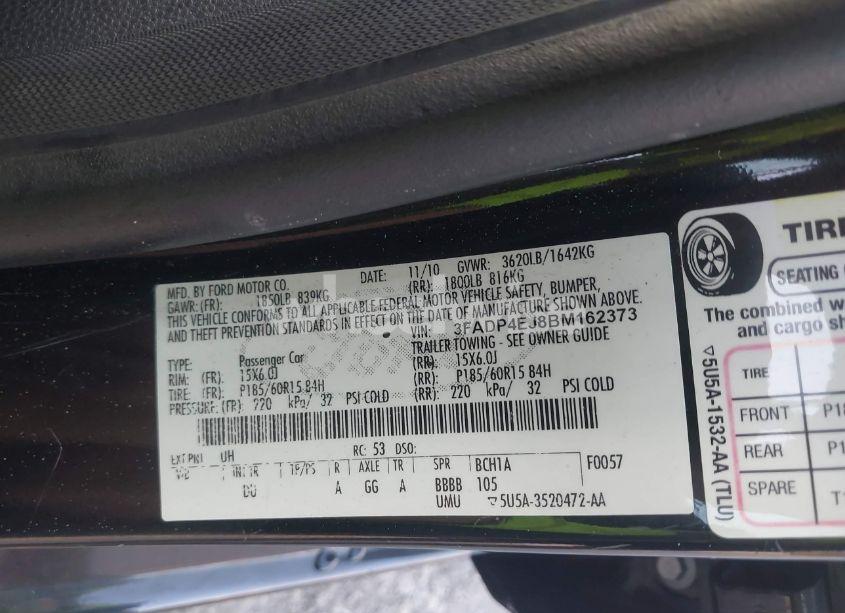 Photo 9 of 2011 Ford Fiesta SE (VIN 3FADP4EJ8BM162373)