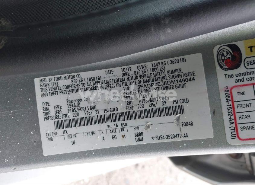 Photo 9 of 2013 Ford Fiesta SE (VIN 3FADP4EJ8DM149044)