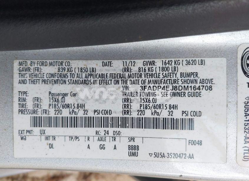 Photo 9 of 2013 Ford Fiesta SE (VIN 3FADP4EJ8DM164708)