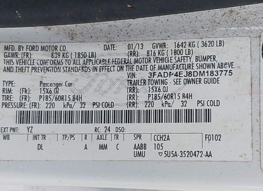 Photo 9 of 2013 Ford Fiesta SE (VIN 3FADP4EJ8DM183775)