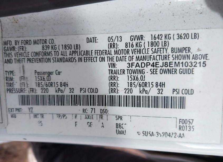 Photo 9 of 2014 Ford Fiesta SE (VIN 3FADP4EJ8EM103215)