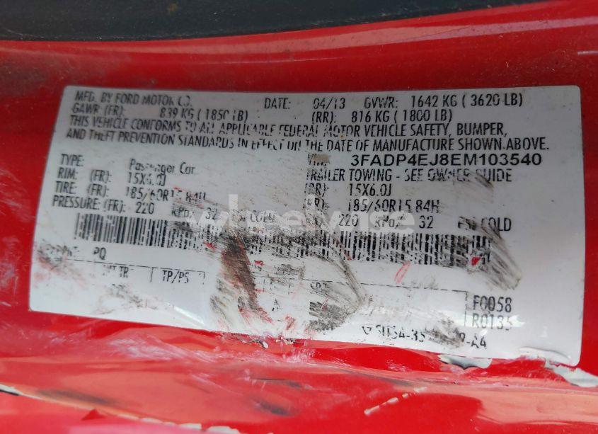 Photo 9 of 2014 Ford Fiesta SE (VIN 3FADP4EJ8EM103540)