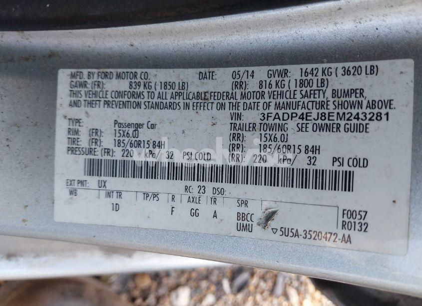 Photo 9 of 2014 Ford Fiesta SE (VIN 3FADP4EJ8EM243281)