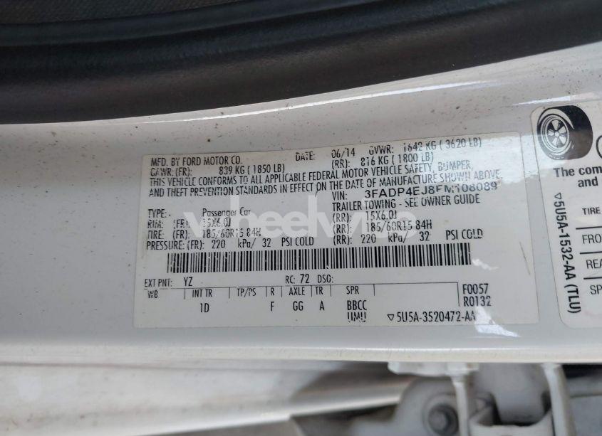 Photo 9 of 2015 Ford Fiesta SE (VIN 3FADP4EJ8FM108089)