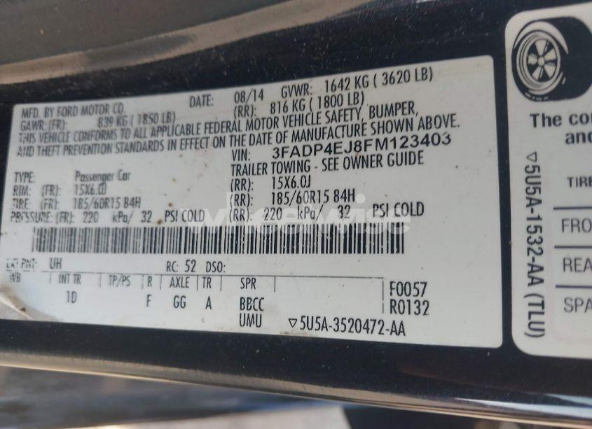 Photo 9 of 2015 Ford Fiesta SE (VIN 3FADP4EJ8FM123403)