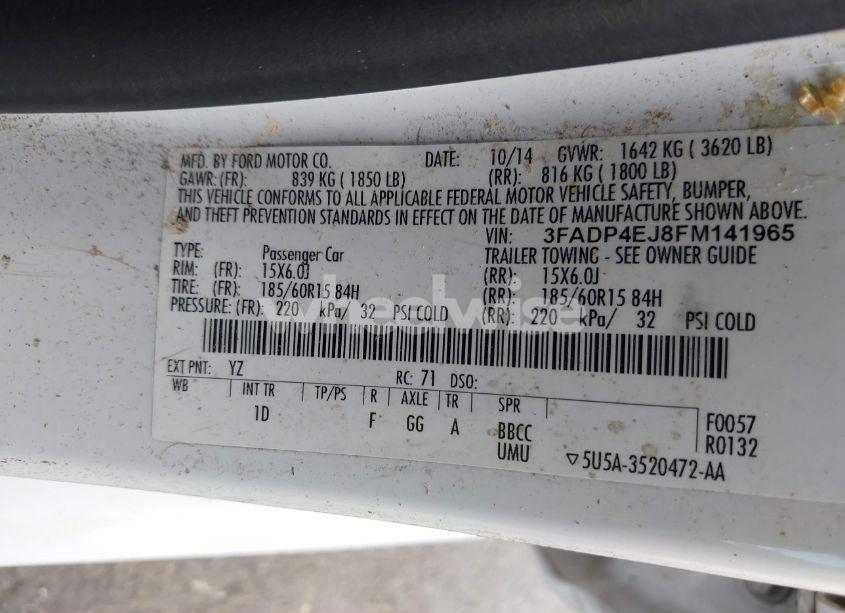 Photo 9 of 2015 Ford Fiesta SE (VIN 3FADP4EJ8FM141965)