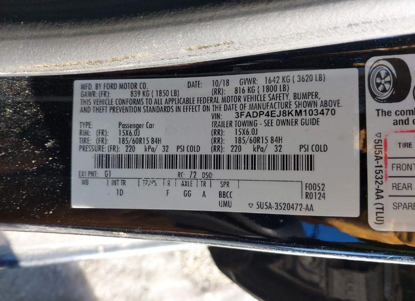 Photo 9 of 2019 Ford Fiesta SE (VIN 3FADP4EJ8KM103470)