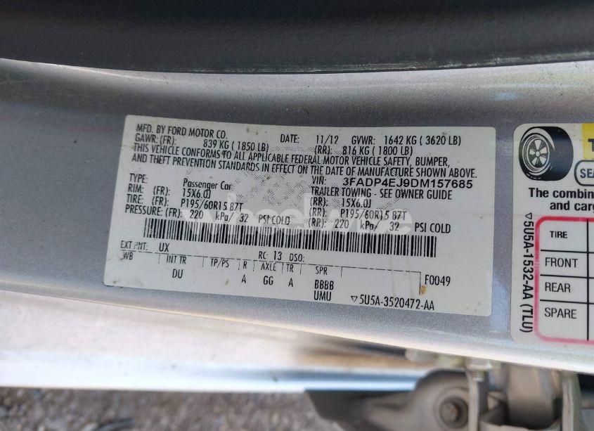 Photo 9 of 2013 Ford Fiesta SE (VIN 3FADP4EJ9DM157685)