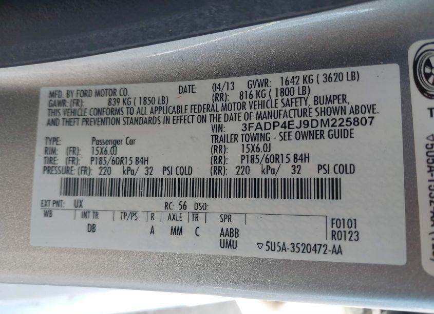 Photo 9 of 2013 Ford Fiesta SE (VIN 3FADP4EJ9DM225807)