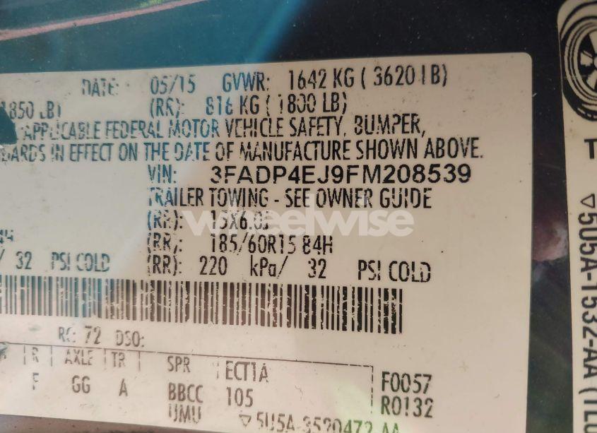 Photo 9 of 2015 Ford Fiesta SE (VIN 3FADP4EJ9FM208539)